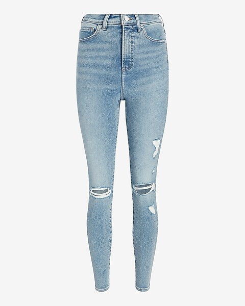 Super High Waisted Light Wash Ripped Skinny Jeans | Express
