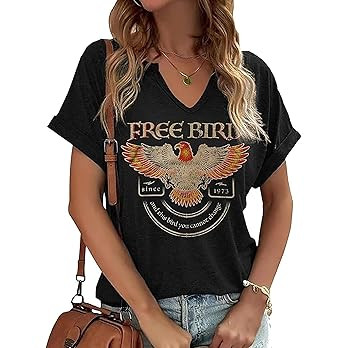 Vintage Rock Band T-Shirt Woman Retro Bird Shirt Eagle Graphic Tees Retro Music Shirt Casual Shor... | Amazon (US)