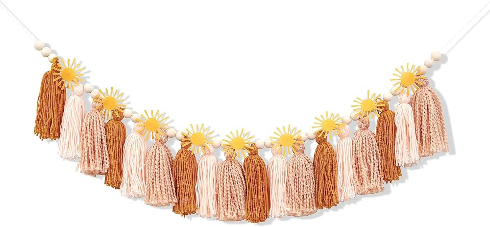 Boho Sunshine Highchair Garland, Warm Earth Tone Yarn Tassel Garland with Wood Beads, The Sun Hig... | Amazon (US)
