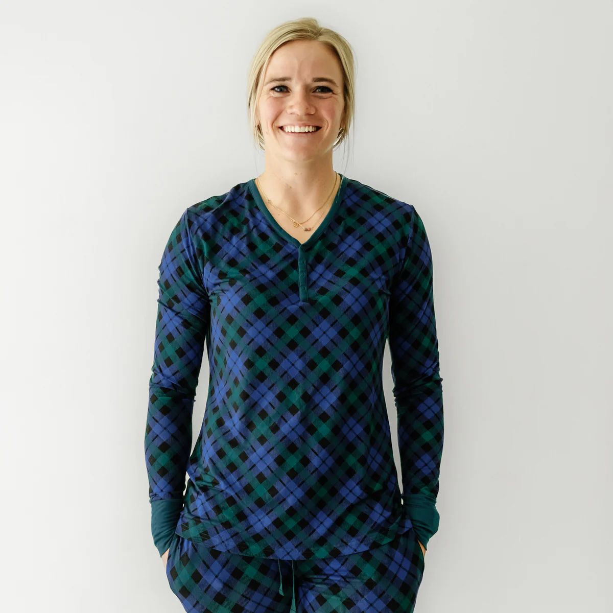 Emerald Plaid Women's Pajama Top | Little Sleepies