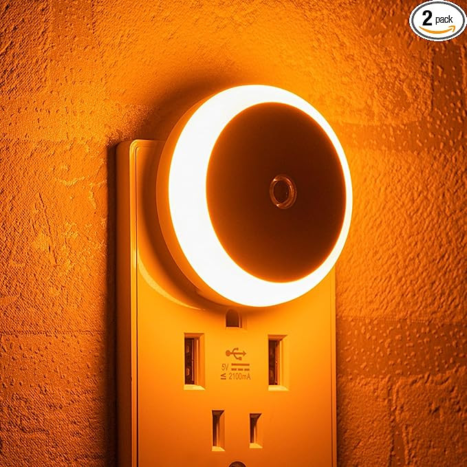 myCozyLite Amber Night Light, Plug in, Small LED Night Light, Dusk to Dawn Sensor, Auto Dim, Ener... | Amazon (US)