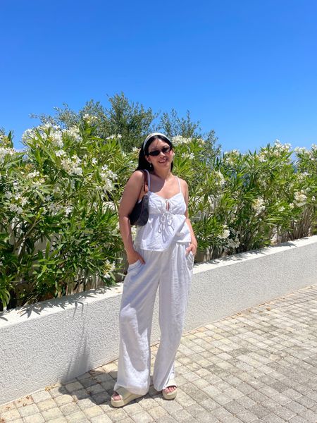 All white summer outfit! Top still has blue one available but I have seen it restock before! 

Linen pants, white pants, vacation outfit, travel outfit, cami top, casual style, summer outfit, summer fashion, casual style, casual outfit 

#LTKStyleTip #LTKSaleAlert #LTKSeasonal