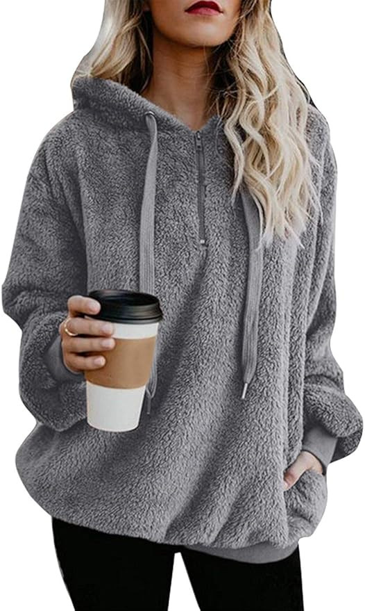 Yanekop Womens Sherpa Pullover Fuzzy Fleece Sweatshirt Oversized Hoodie With Pockets | Amazon (US)