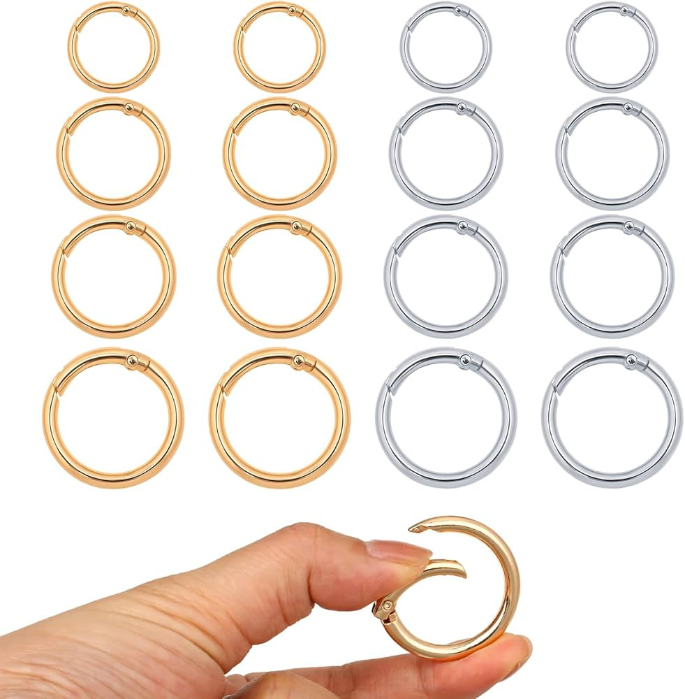 16 PCS Metal Spring O Rings Round Snap Zinc Alloy Hooks Clip 4 Size Spring Opening Gold and Silve... | Amazon (US)