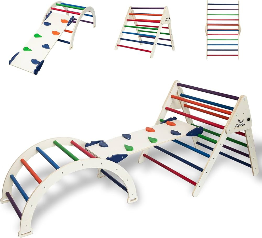 FOOWIN Pikler Triangle Set Climber 8 in 1，Toddler Climbing Toys with Ramp & Arch & Mat Montesso... | Amazon (US)