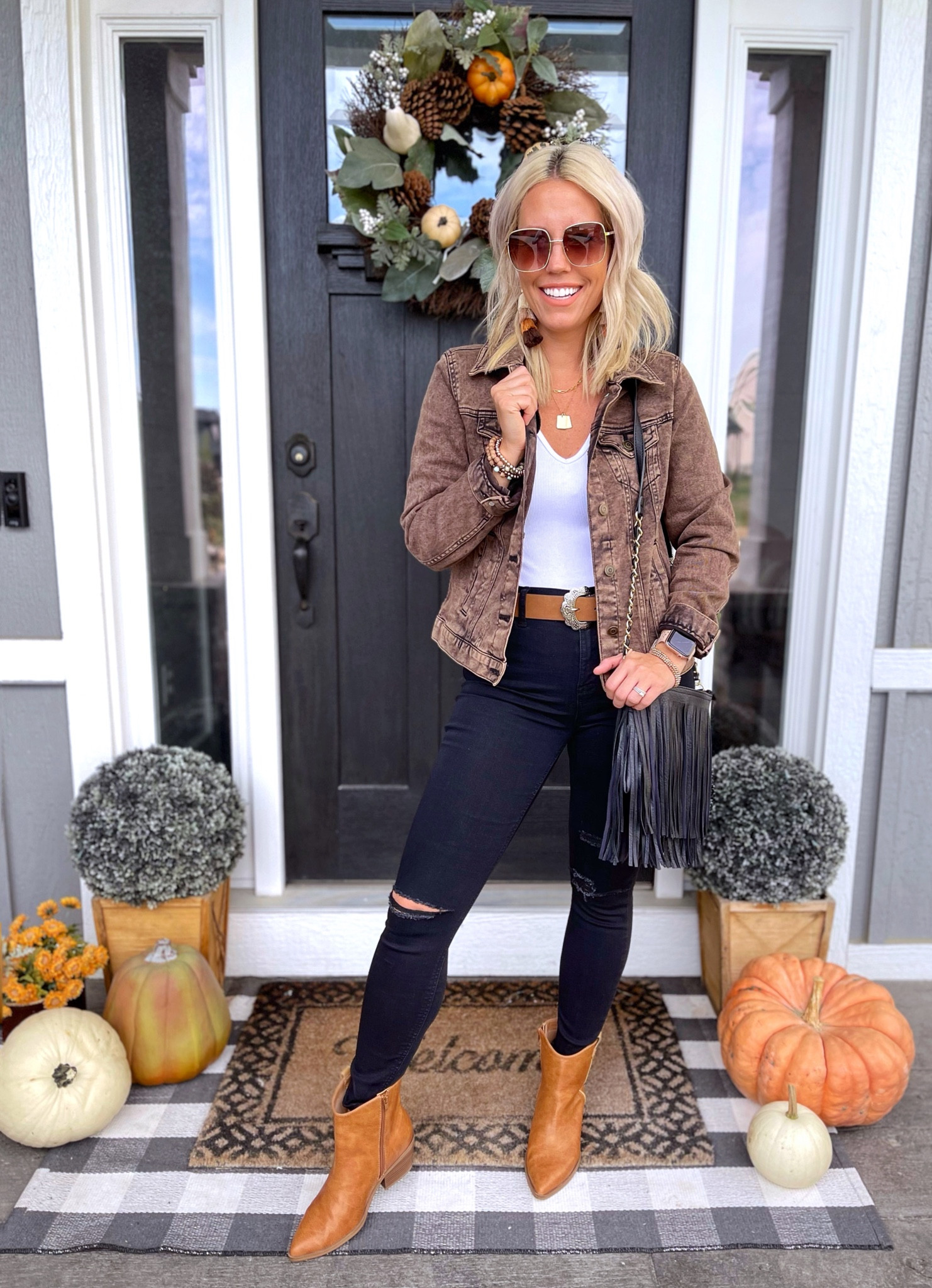 Jacket and bodysuit size small
Jeans size 3
Boots sized up 1/2 size 

#LTKunder50 #LTKstyletip #LTKunder100