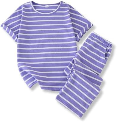 Girls Clothes 2 Piece Striped Short Sleeve T-Shirt & Pants Spring Summer Casual Outfits for Teen ... | Amazon (US)