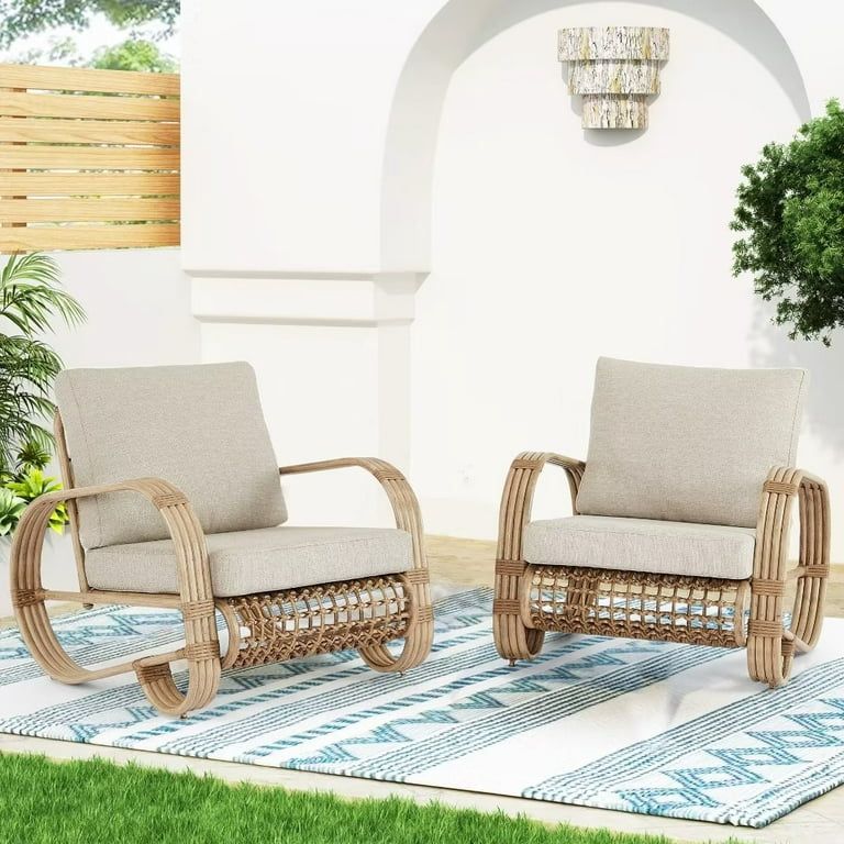 Iwicker Patio 2-Piece Wicker Outdoor Chair Aluminum Conversation Club Chairs with Cushions | Walmart (US)