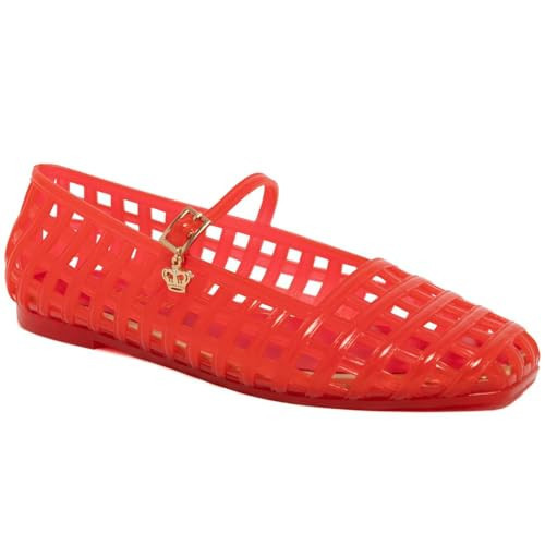 Juicy Couture Women's Jelly Mary Jane Flats - Caged Lattice Fisherman Shoes with Crown Charm, Summer Ballet Flat, Casual Comfort Slip-On, Malaysia - Red Size 8 | Amazon (US)