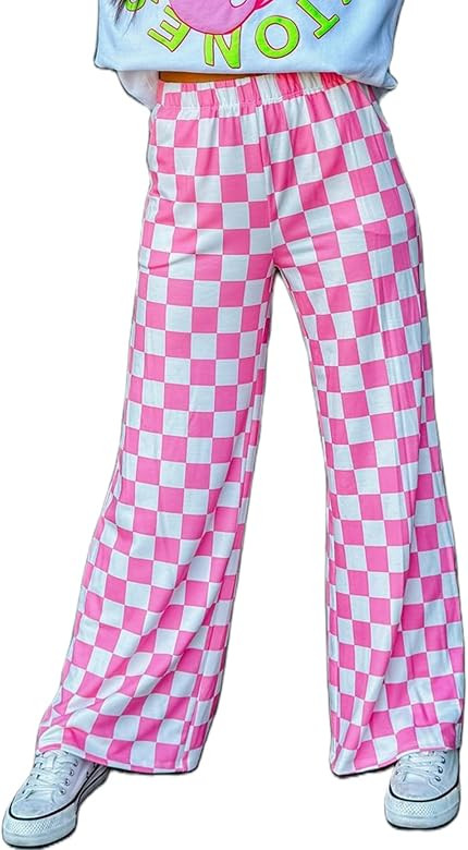 Sunloudy Womens Checkered Wide Leg Pants High Elastic Waisted Straight Loose Fitted LoungeTrouser... | Amazon (US)