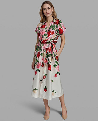 KARL LAGERFELD PARIS Women's Printed Collared Shirt Dress - Macy's | Macy's