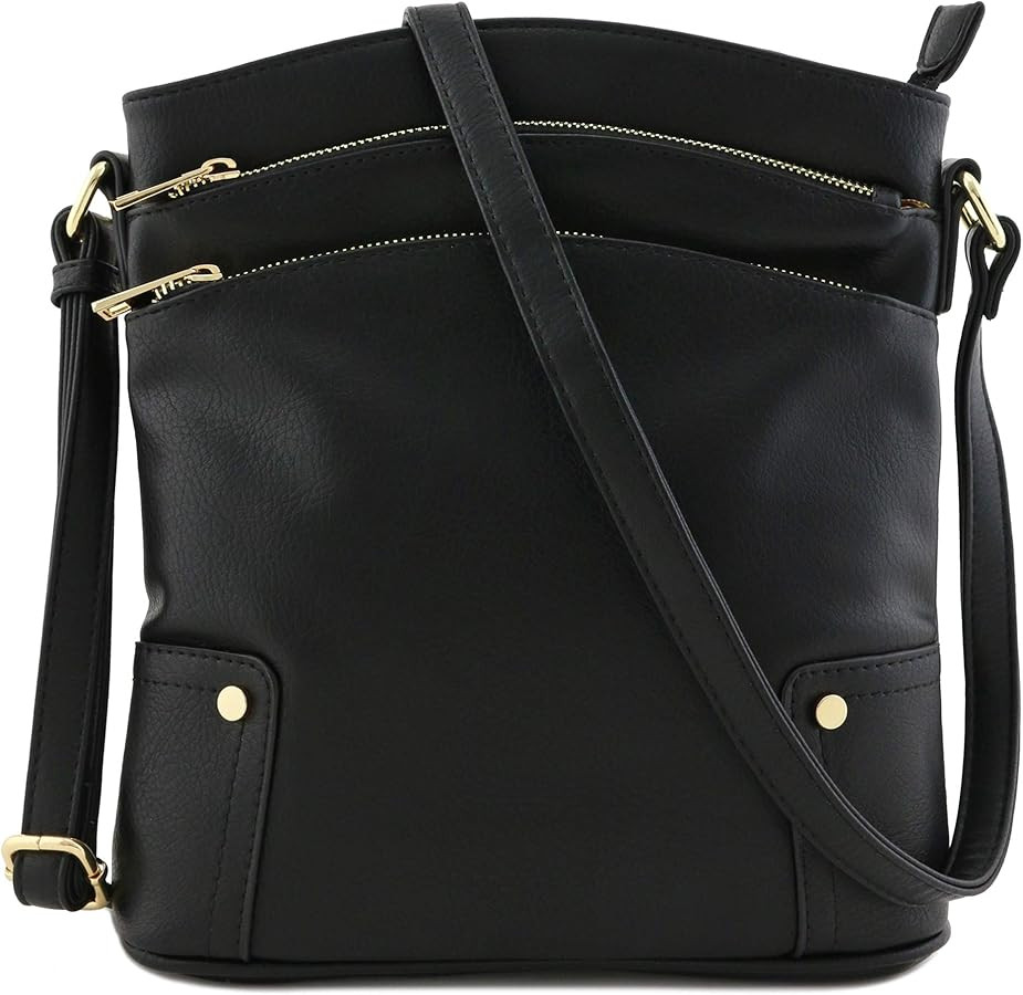 ALYSSA Triple Zip Pocket Large Crossbody Bag | Amazon (US)