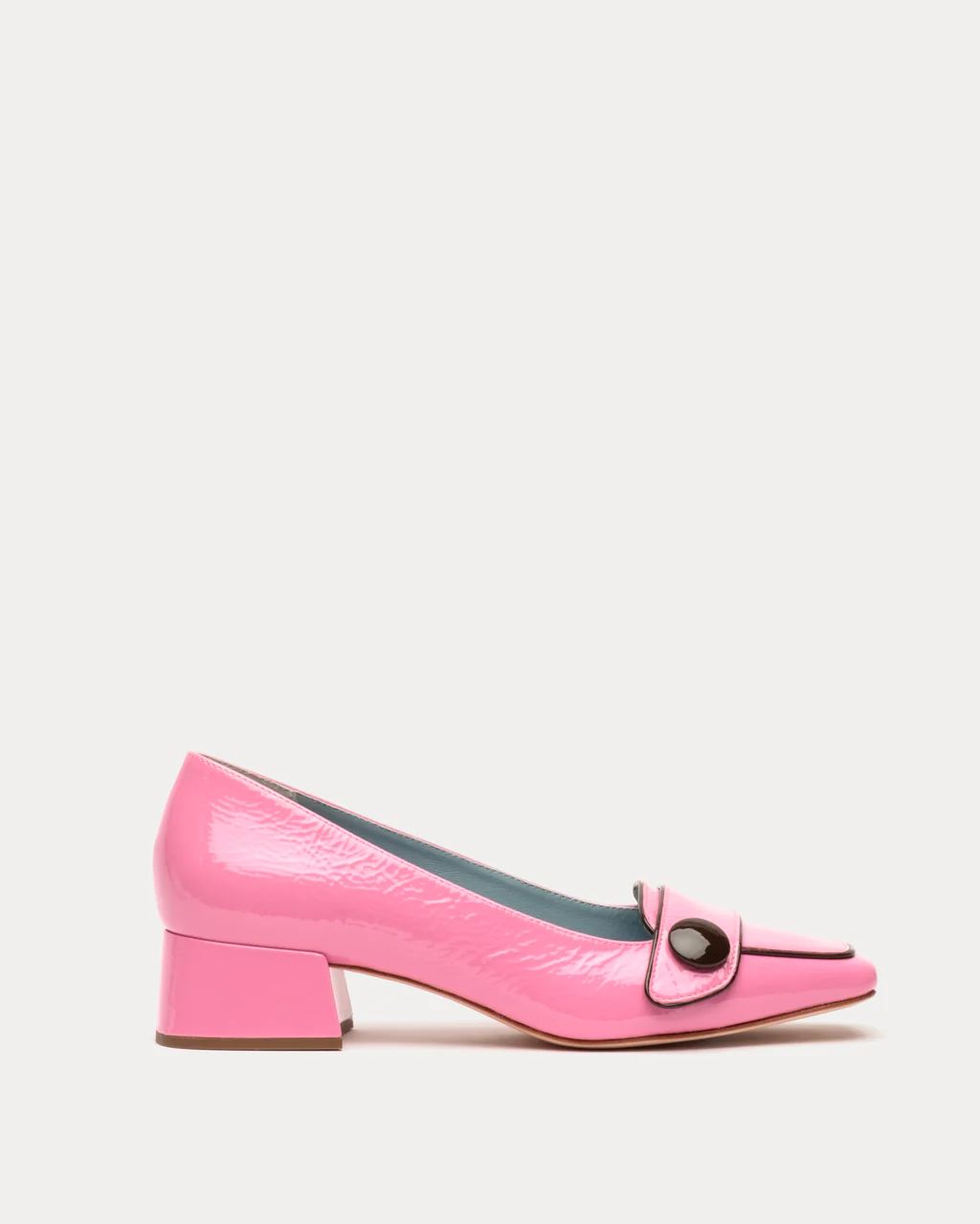 Mackie Crinkle Soft Patent Block Heel Pink | Frances Valentine