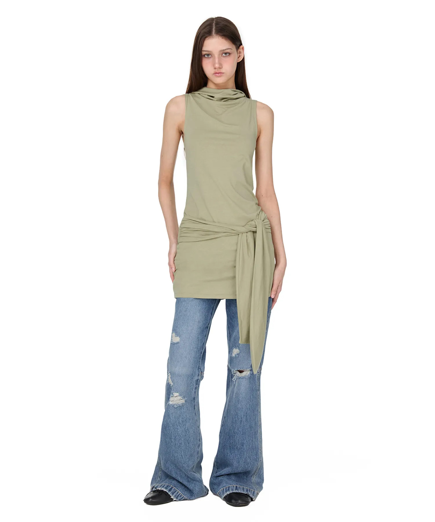 MUSINSA | SUNBURN PROJECT Tie Sleeveless Hoodie One-Piece, SAGE GREEN | Musinsa Global
