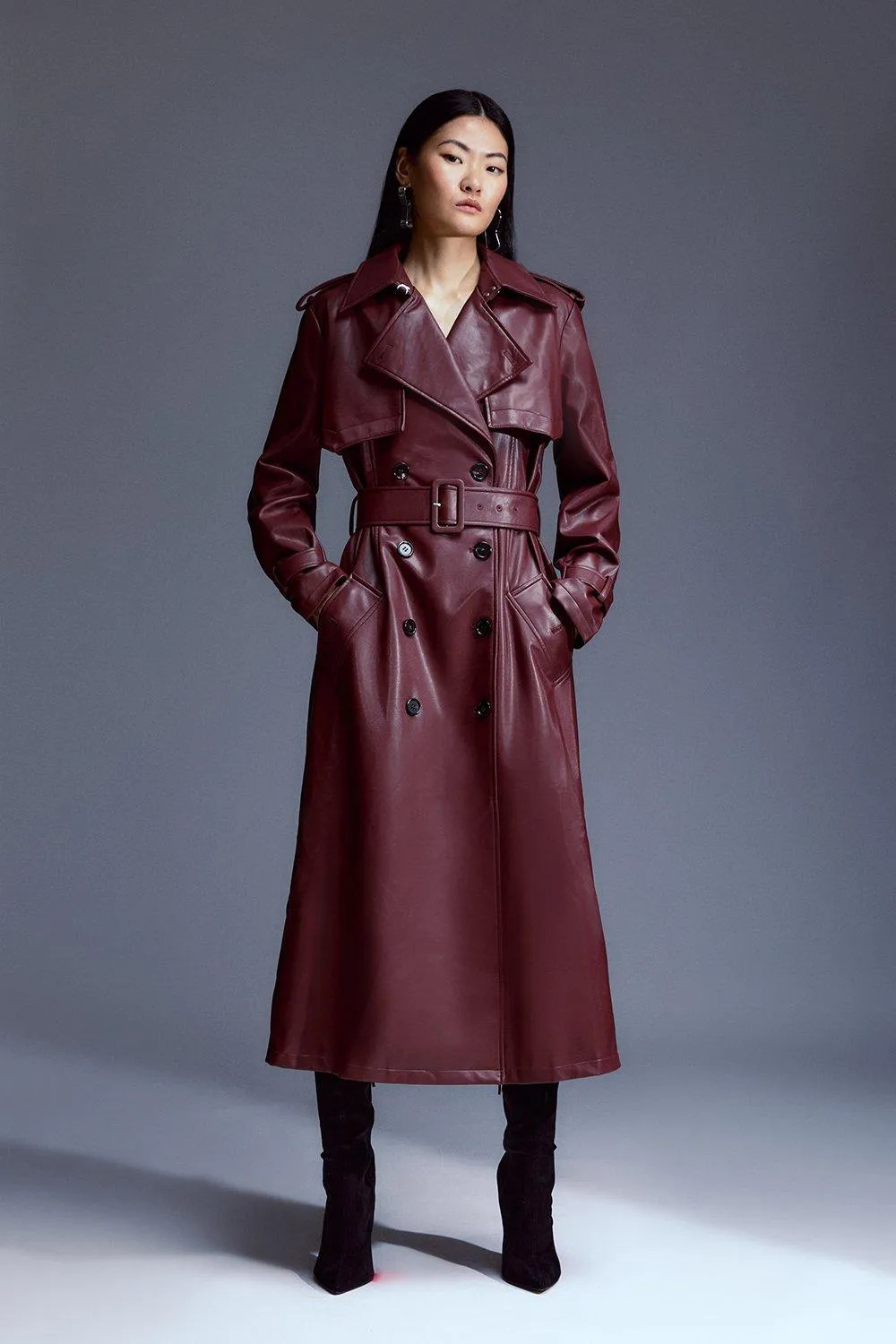 Tailored Faux Leather Belted Trench Coat | Karen Millen UK + IE + DE + NL