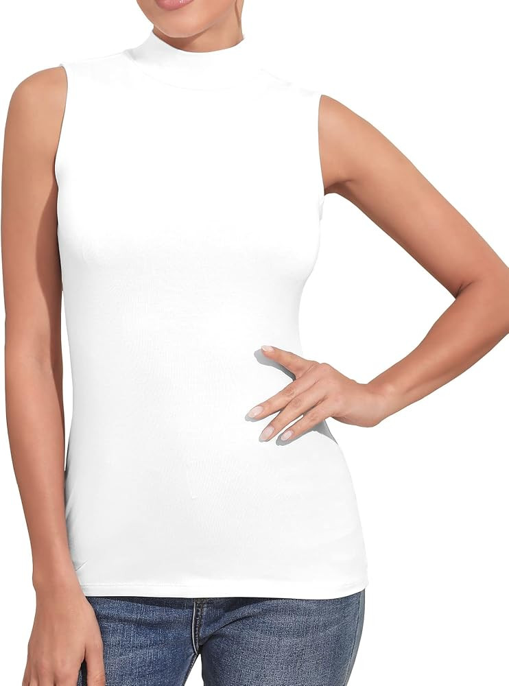 FOUGEDE Women's Long Sleeve/Sleeveless Mock Turtleneck Classic Fashionable Fitted Stretch Slim To... | Amazon (US)