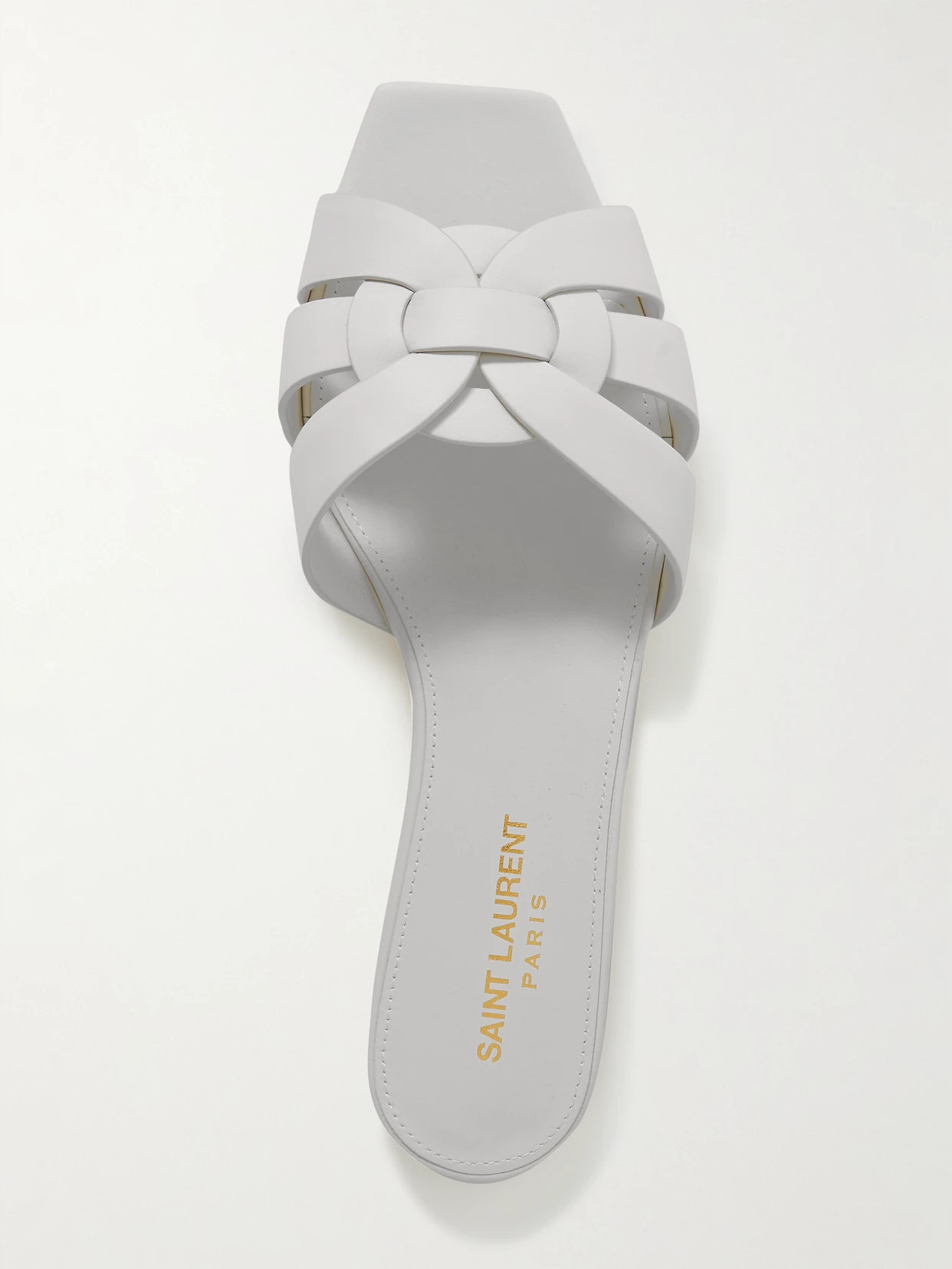 SAINT LAURENT - Tribute Woven Leather Slides - Neutrals | NET-A-PORTER (US)