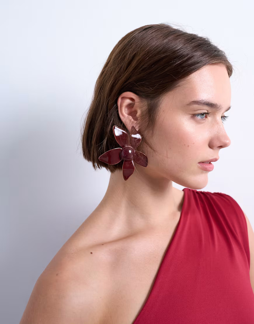 Topshop Petal flower earrings in burgundy-Red | ASOS (Global)