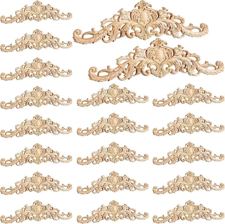 20 Pcs Long Wooden Carved Appliques Onlays Appliques for Furniture Carved - DIY Decorative Wood C... | Amazon (US)