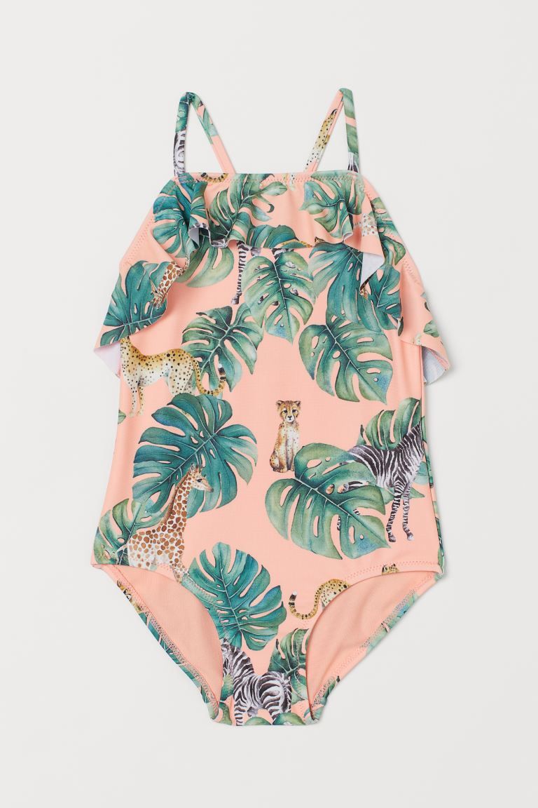 KAROLINA KIJAK x H&M. Fully lined swimsuit with a printed pattern. Flounce at top and narrow shou... | H&M (US + CA)