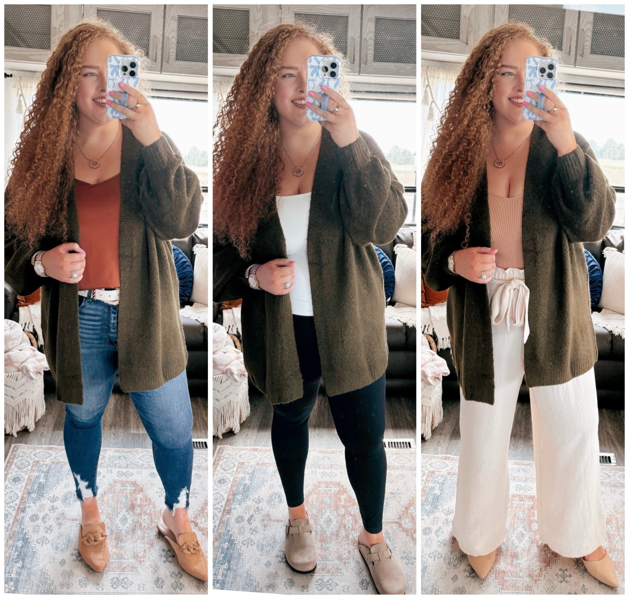 🍃 1 green cardigan, 3 fall looks 🍂 Styling this Amazon find three ways and it’s giving cozy, chic, and effortless all in one ✨ amazon cardigan | amazon green cardigan | amazon fall cardigan | fall outfit | mules | amazon mules | fall mules | tank top | amazon tank top | amazon silky tank top | orange tank top | amazon fall outfit | casual fall outfit | amazon fall casual outfit | skinny jeans | curvy jeans | buckle jeans | amazon fashion | amazon finds | amazon look | amazon outfit | fall outfit | fall look | fall fashion | fall finds | fall outfit inspo | fall fashion inspo | fall 2025 | cream pants | amazon cream dress pants | dress pants | neutral dress pants | leggings | amazon leggings | leggings outfit | lululemon leggings dupe | white tank top | amazon white tank top | clogs | amazon clogs | fall clogs 

#LTKMidsize #LTKFindsUnder50 #LTKStyleTip