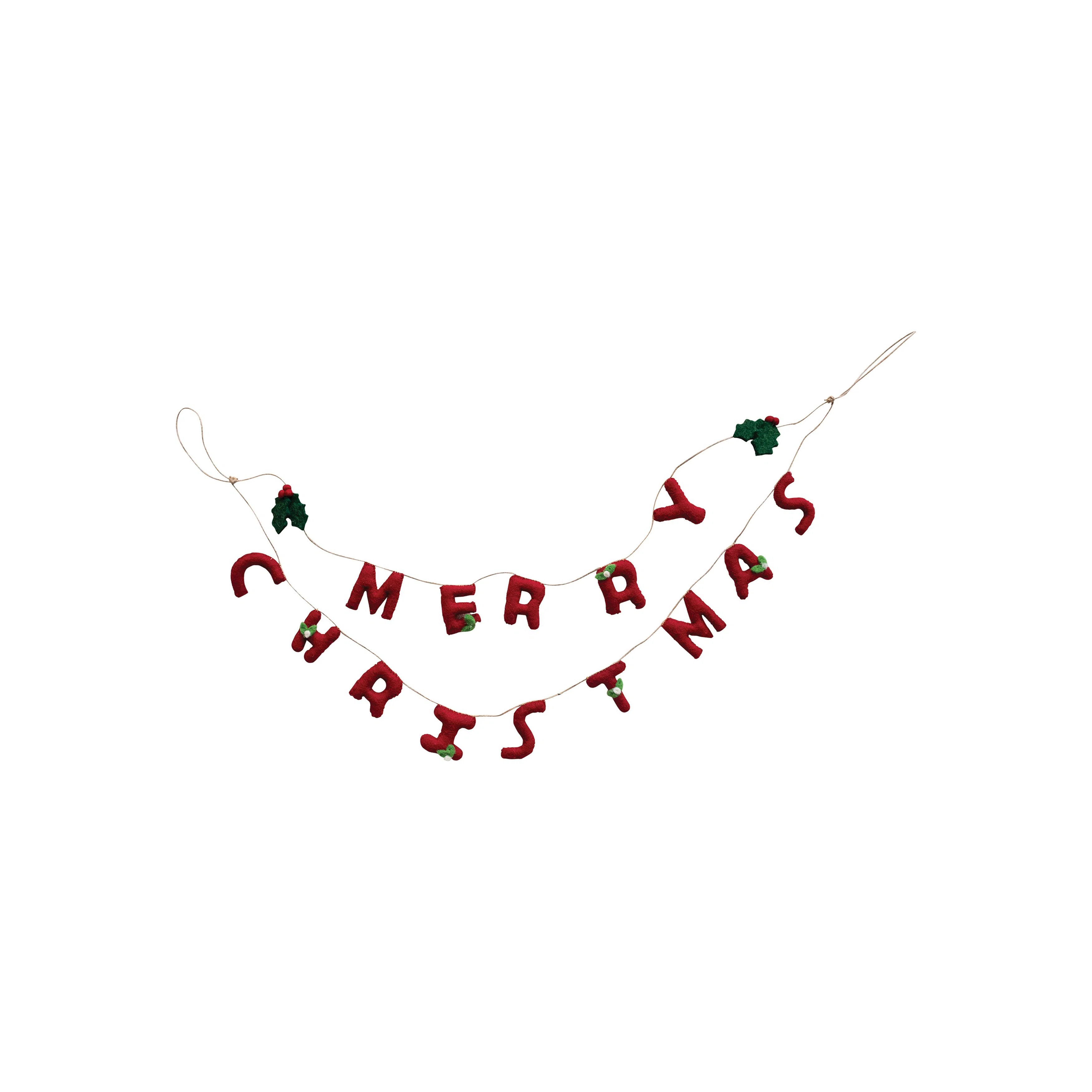 Handmade Wool Felt Garland With Holly Leaves And Berries "Merry Christmas" | Wayfair North America