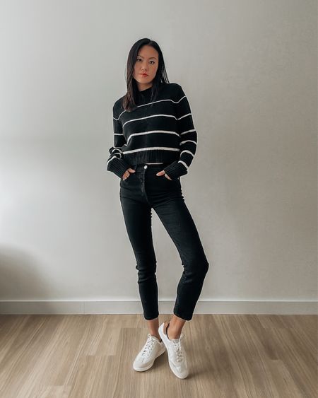 Black and white stripe sweater. Fall outfit idea. Casual outfit to Paris in the Fall. Z Supply stripe and white sweater. White casual sneakers  

#LTKSeasonal