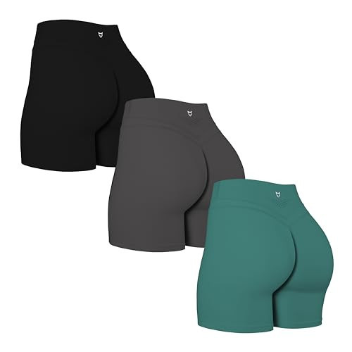 TomTiger Yoga Shorts for Women Tummy Control Biker Shorts High Waist Gym Workout Exercise Butt Lifting Tights Women's Short Pants 5'' Laser (Black/Dark Gray/Green,XS) | Amazon (US)