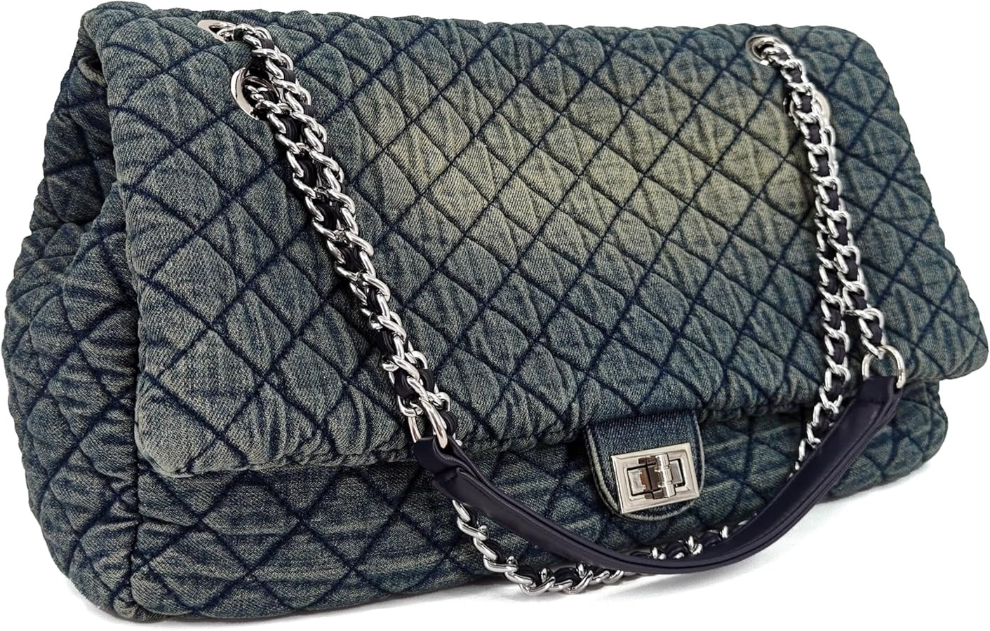 Extra Large Quilted Denim Purse,Oversize Shoulder Bags for Women, Crossbody Flap Hobo Tote Bag,Ch... | Amazon (US)