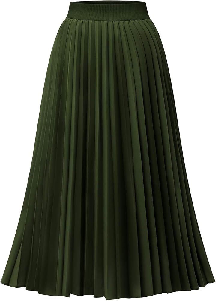 DRESSTELLS Pleated Midi Skirts for Women Midi Length High Waist A-Line Skirt | Amazon (US)