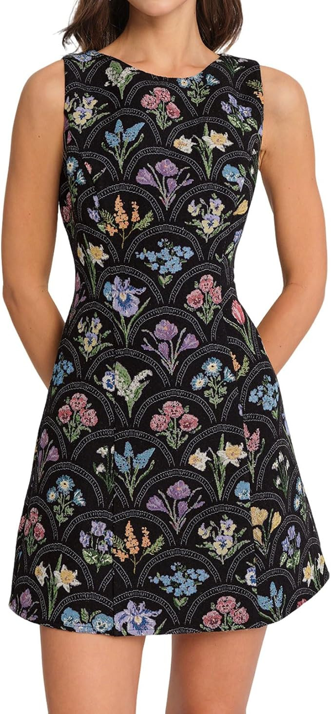 Amazon.com: RIHOAS Women's Elegant Wedding Guest Dress Jacquard Sleeveless A-Line Mini Dress - Fa... | Amazon (US)