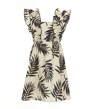 Little Girls Ruffle Sleeve Palm Print Dress | Dillard's