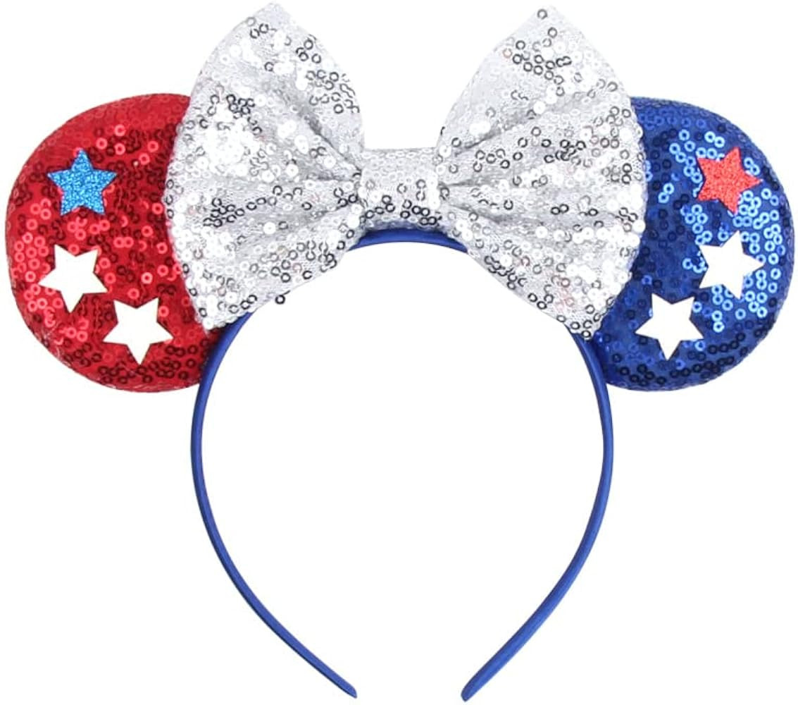 YOWOCAL Sequin Mouse Ear Headband, 4th of July Patriotic Head Boppers for Women, Girls, Veterans ... | Amazon (US)
