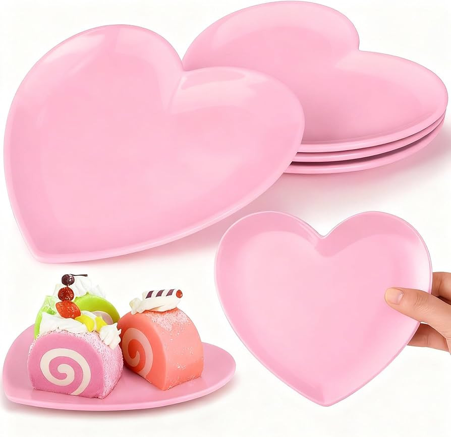 Nuogo 4 Pcs Heart Shaped Dinner Plates 6.8'' Valentine's Serving Tray Melamine Heart Shaped Plate... | Amazon (US)