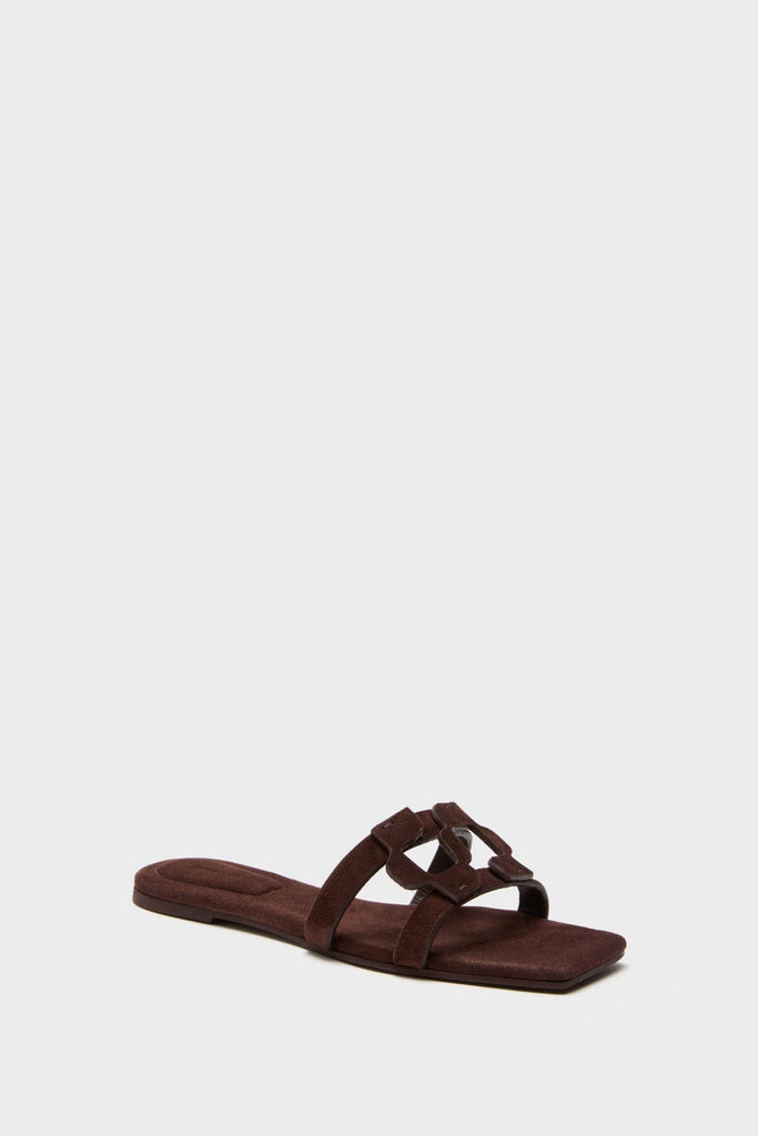 Cacao Simkhai Monogram Suede Flat Slides | Tuckernuck (US)