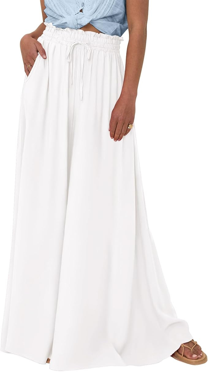 BTFBM Palazzo Pants For Women, Wide Leg High Waisted Flowy Trousers, Boho Beach Vacation Outfits,... | Amazon (US)