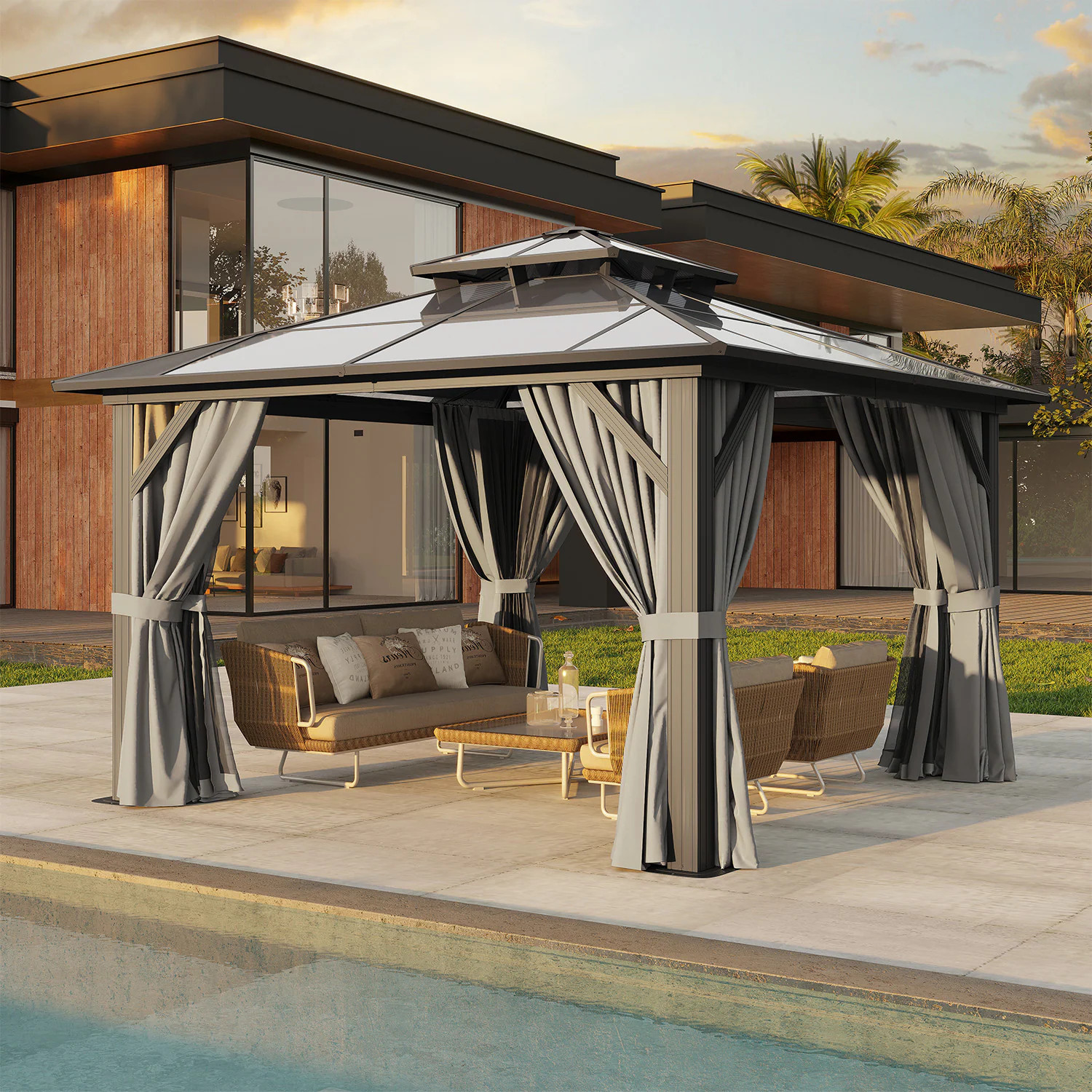 AOXUN 12-ft x 12-ft Gazebo Gray Grill Gazebo with Hardtop Roof (Screen Included) | AX-0361212G13 | Lowe's