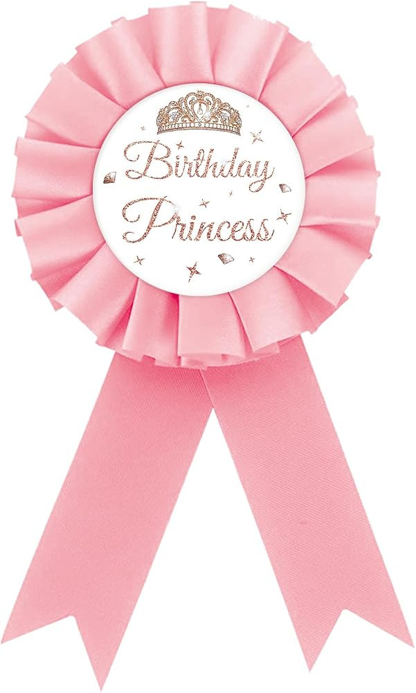 Birthday Princess Tinplate Badge Pin, Rose Gold Crown Birthday Girl Button Pin, Pink Rosette Birt... | Amazon (US)
