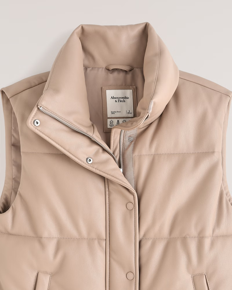 Vegan Leather Duvet Puffer Vest | Abercrombie & Fitch (US)