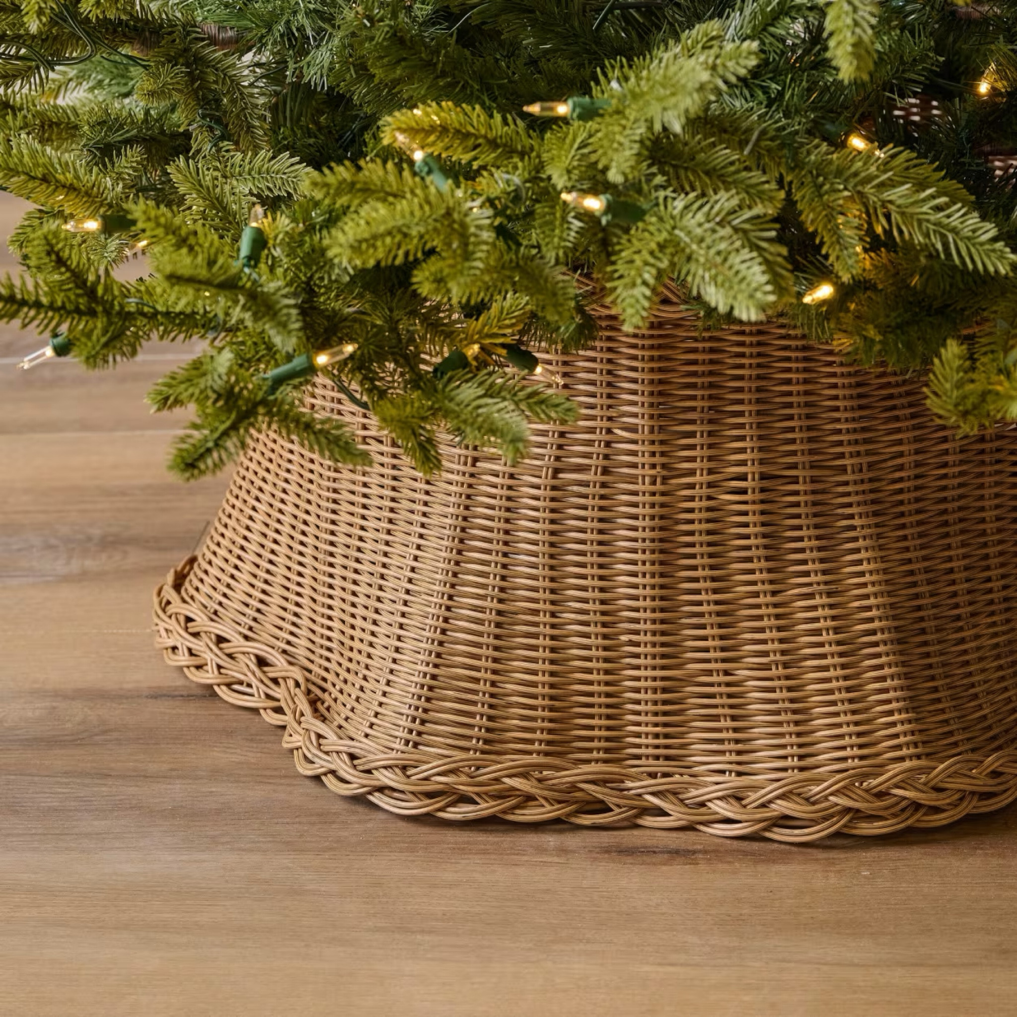 $68 scalloped wicker tree skirt! 
Love how this hides the metal bottom of a faux tree over a tree skirt! 
#trending #deal #Christmas 

#LTKSeasonal #LTKHoliday #LTKHome