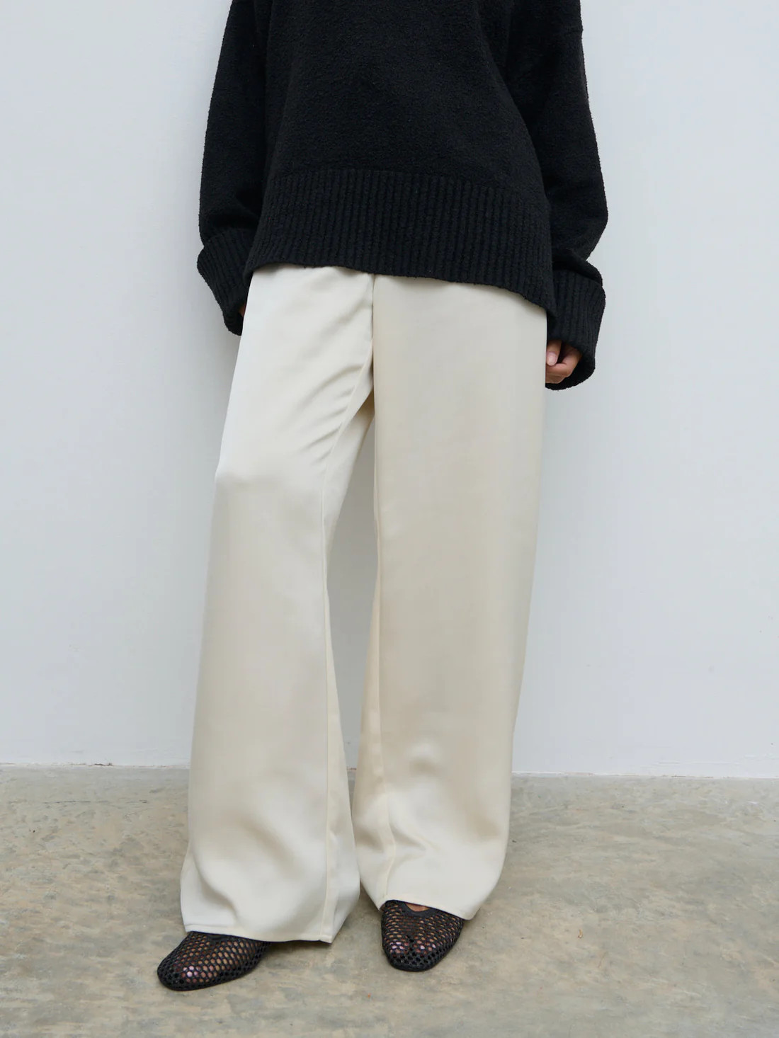 Breya Satin Drawstring Trousers - Oyster | Pretty Lavish (UK)