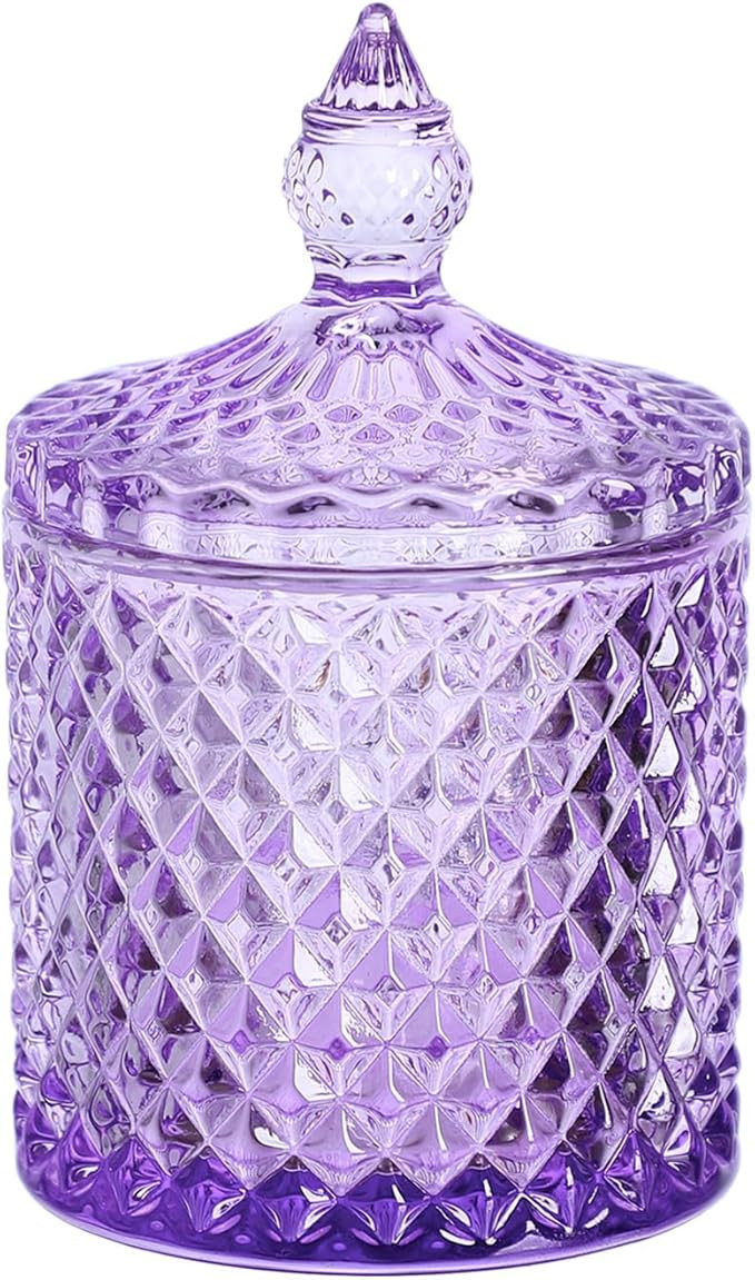 Sizikato Diamond Faceted Glass Candy Jar with Lid, 10oz Purple Decorative Jar, Nut Jar, Dried Fru... | Amazon (US)