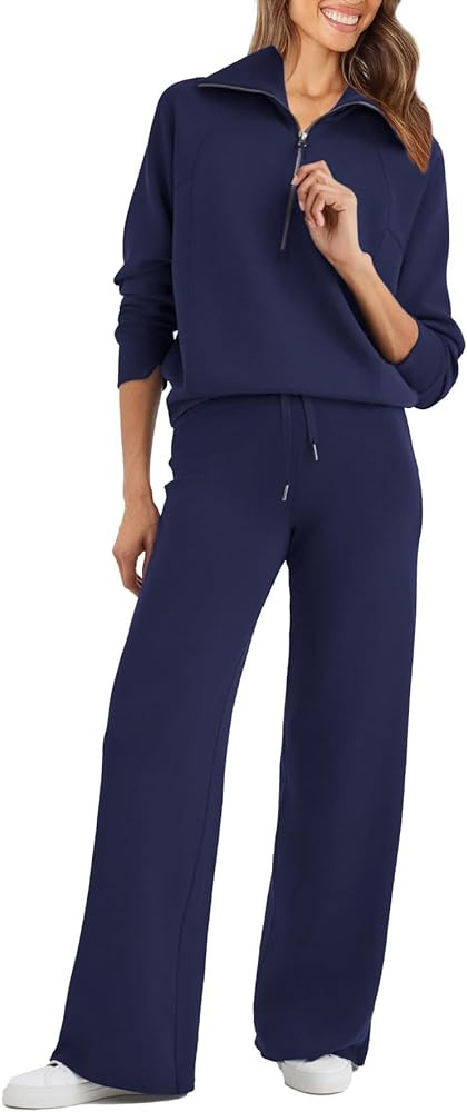 Glamaker Womens 2 Piece Outfits Sweatsuit Set Oversized Half Zip Sweatshirt Wide Leg Sweatpants L... | Amazon (US)