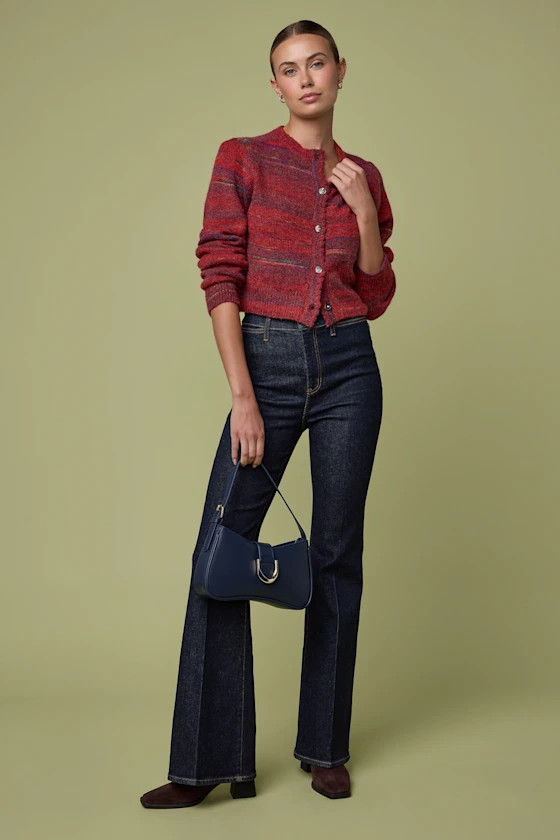 Sunset Dark Wash Denim High-Rise Flare Jeans | Lulus