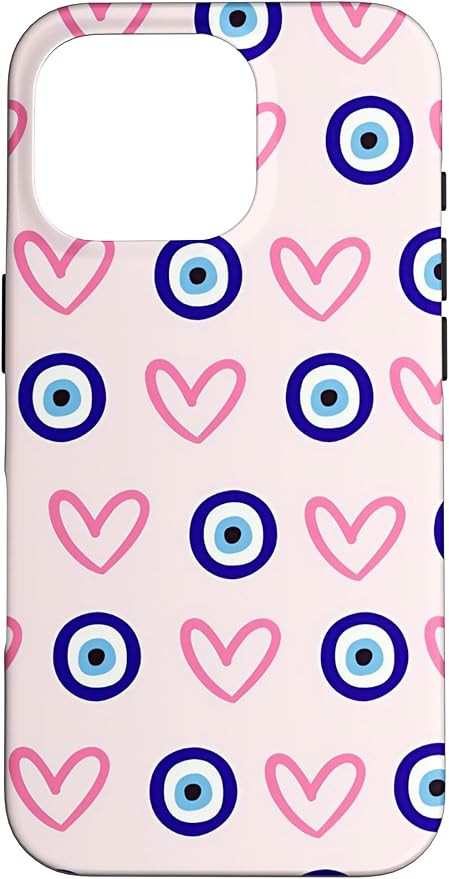 Evil Eyes and Pink Hearts Aesthetic Pattern Case for iPhone 16 Pro | Amazon (US)