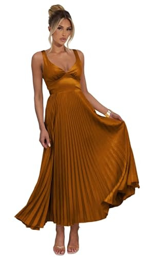Women's Pleated Light Soft Flowing Bridesmaid Dresses Tea Length V Neck Formal Wedding Guest Dres... | Amazon (US)