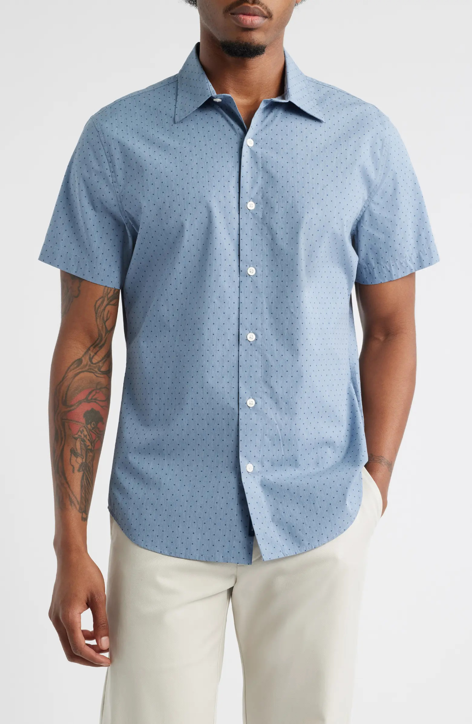 Riviera Point Collar French Placket Short Sleeve Button-Up Shirt | Nordstrom
