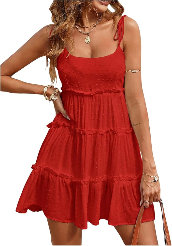 MakeMeChic Women's Boho Mini Dress Summer Vacation Sundress Dots Sleeveless Cami Country Short Dr... | Amazon (US)