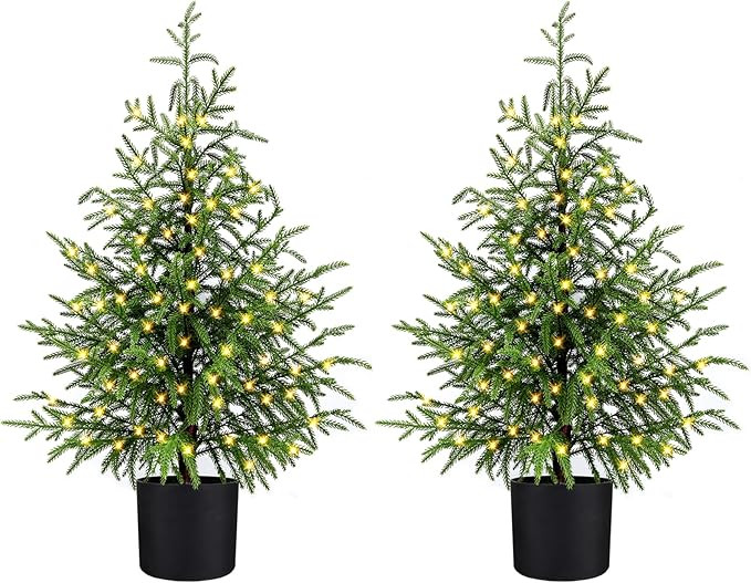 3FT Pre-Lit Artificial Norfolk Pine Christmas Tree – Realistic Potted Tree with 70 LED Lights &... | Amazon (US)