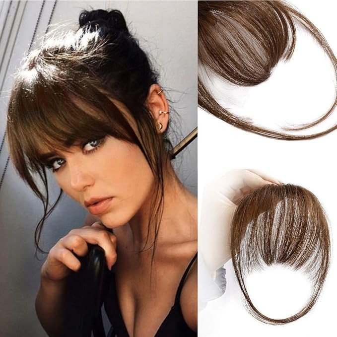 AISI QUEENS Clip in Bangs 100% Human Hair Extensions Reddish Brown Clip on Fringe Bangs with nice... | Amazon (US)